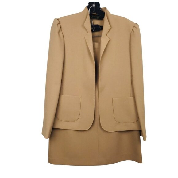 Znazzie Classic Open Front Tan Blazer and Matching Open Back Skirt  women Size M - Picture 3 of 16